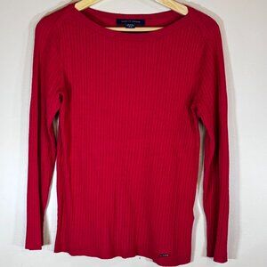 #10 Women's Tommy Hilfiger Ribbed Knit Sweater, Classic Red, Size Medium